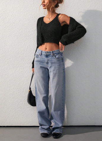 Чорний демісезонний комплект (топ, кардиган) SHEIN