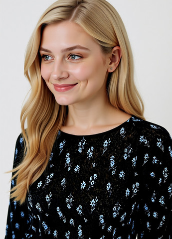 Чорна кежуал сукня кльош Sinsay з квітковим принтом