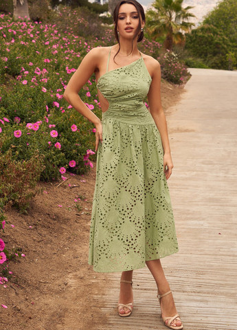Оливковое (хаки) кэжуал платье а-силуэт Gepur однотонное