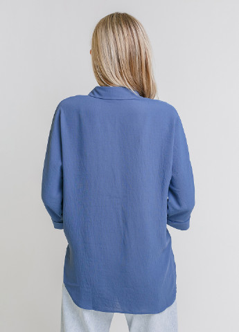 Синяя кэжуал рубашка однотонная Mixray