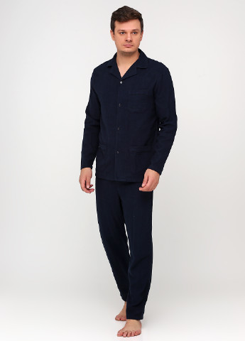Піжама (сорочка, штани) C&A рубашка + брюки однотонна темно-синя домашня бавовна