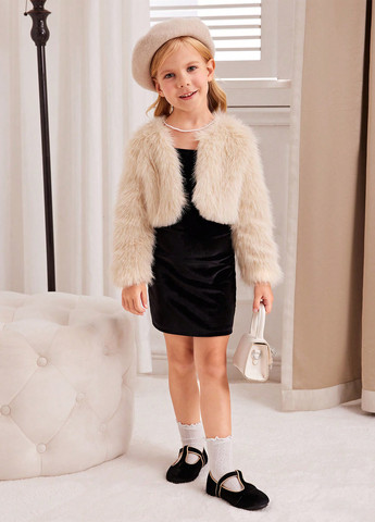 Комбинированный зимний комплект (платье, полушубок) SHEIN