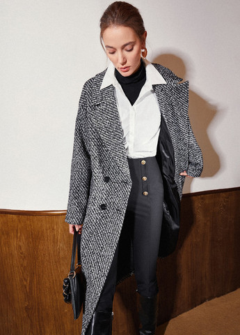 Черно-белое демисезонное Пальто двубортное SHEIN