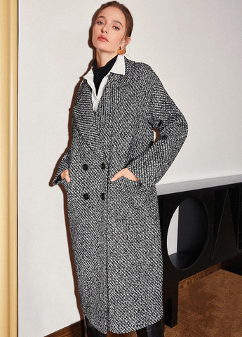 Черно-белое демисезонное Пальто двубортное SHEIN