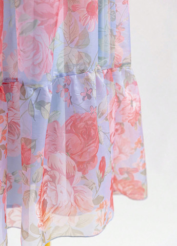 Блакитна кежуал сукня в стилі армпір, з відкритими плечима, з відкритою спиною SHEIN троянди