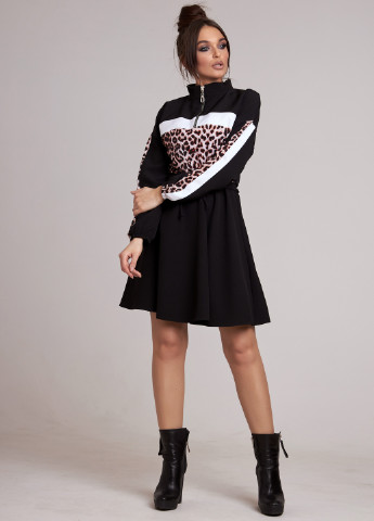 Черное кэжуал платье клеш ST-Seventeen леопардовый