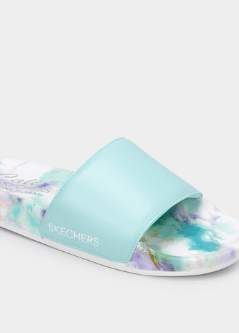 Голубые шлепанцы Skechers с логотипом