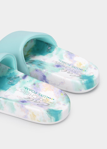 Голубые шлепанцы Skechers с логотипом