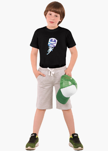 Чорна демісезонна футболка дитяча маршмелло фортнайт (marshmello fortnite) (9224-1329) MobiPrint