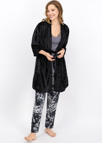 Черная всесезон пижама (халат, майка, брюки) майка + брюки ECROU