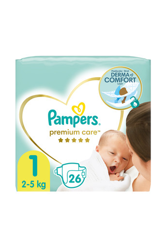 Подгузники на липучках Premium Care Newborn 1 (2-5 кг), 26 шт. Pampers (286236597)