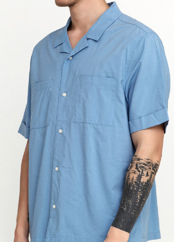 Голубой кэжуал рубашка однотонная H&M с коротким рукавом