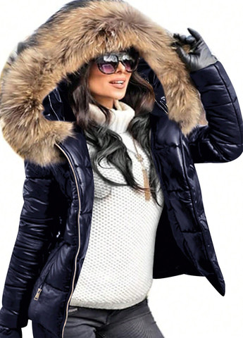 Темно-синяя зимняя куртка косуха SHEIN