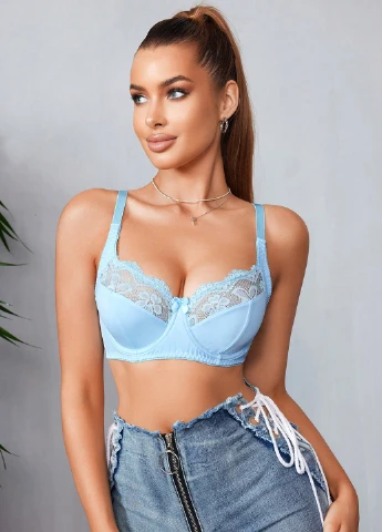 Блакитний балконет бюстгальтер SHEIN з кісточками поліестер