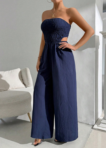 Комбинезон SHEIN комбинезон-брюки однотонный тёмно-синий кэжуал полиэстер