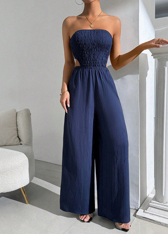 Комбинезон SHEIN комбинезон-брюки однотонный тёмно-синий кэжуал полиэстер