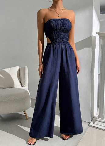 Комбинезон SHEIN комбинезон-брюки однотонный тёмно-синий кэжуал полиэстер