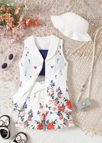 Комбінований літній костюм (комбінезон, жилет, панама) SHEIN