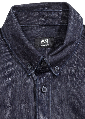 Сорочка H&M однотонна темно-синя джинсова бавовна