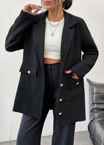 Чорне демісезонне Пальто однобортне SHEIN