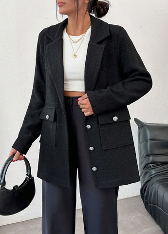 Чорне демісезонне Пальто однобортне SHEIN