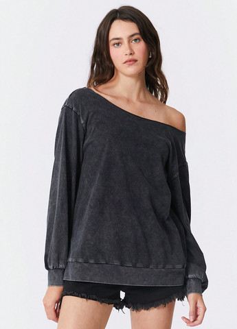 Темно-серый свитшот SHEIN варенка без декора (338186738)