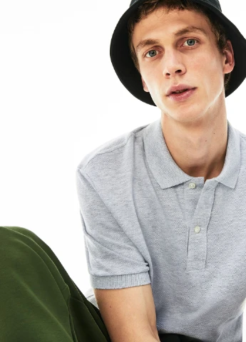 Светло-серая футболка-поло для мужчин Lacoste с логотипом