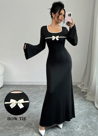 Черно-белое вечернее, кэжуал платье SHEIN однотонное