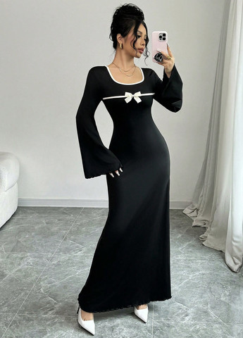 Черно-белое вечернее, кэжуал платье SHEIN однотонное