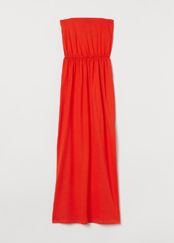 Красное кэжуал платье клеш, с открытыми плечами H&M однотонное