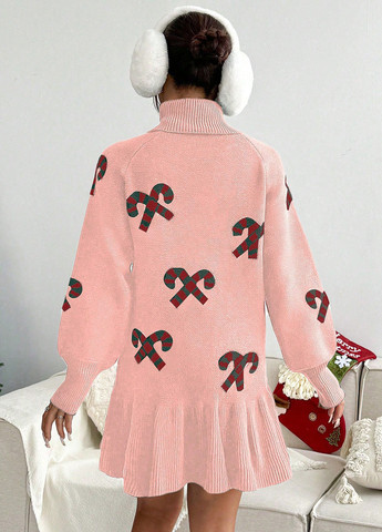 Рожева кежуал сукня сукня светр SHEIN з новорічним принтом