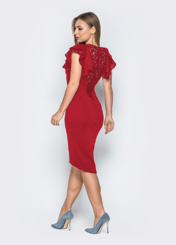 Красное кэжуал красное платье с воланами на рукавах и вырезом по спинке Dressa