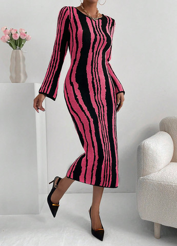 Комбинированное кэжуал платье силуэтная SHEIN в полоску