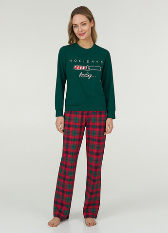 Зелена зимня піжама (лонгслів, штани) Ellen