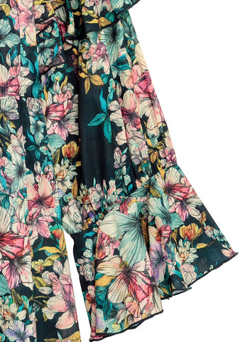 Черное кэжуал платье а-силуэт H&M с цветочным принтом