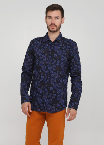 Темно-синяя кэжуал рубашка с цветами Sisley