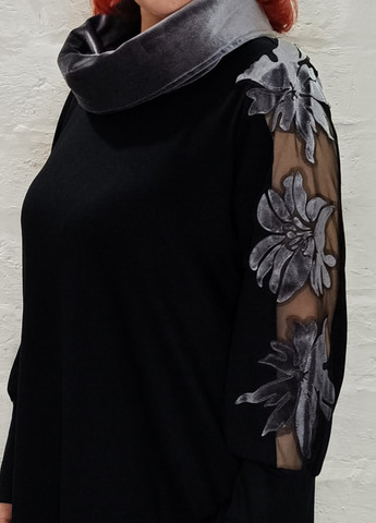 Черное кэжуал платье а-силуэт Darkwin с цветочным принтом