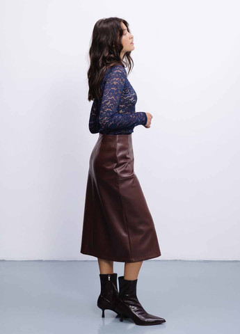 Темно-коричневая кэжуал однотонная юбка Fashion а-силуэта (трапеция)