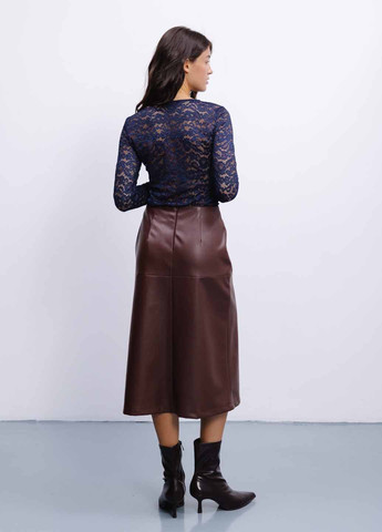 Темно-коричневая кэжуал однотонная юбка Fashion а-силуэта (трапеция)