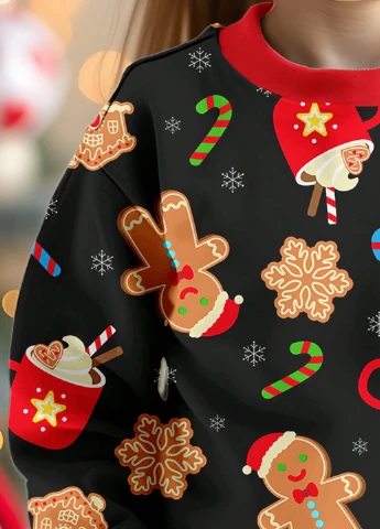 SHEIN світшот новорічний чорний кежуал поліестер
