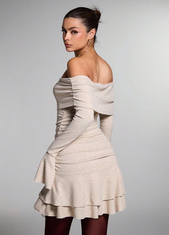 Бежева кежуал сукня з відкритими плечима SHEIN меланжева