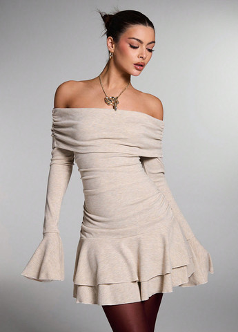 Бежева кежуал сукня з відкритими плечима SHEIN меланжева