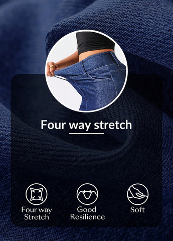 Темно-синяя джинсовая, кэжуал однотонная юбка SHEIN