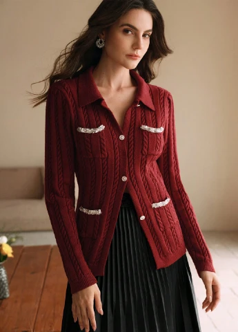 Бордовый демисезонный кардиган SHEIN