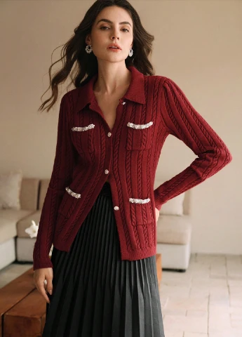 Бордовый демисезонный кардиган SHEIN