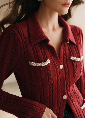 Бордовый демисезонный кардиган SHEIN