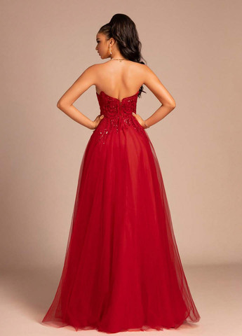 Червона святковий, вечірня сукня з пишною спідницею, з відкритою спиною, з відкритими плечима SHEIN однотонна