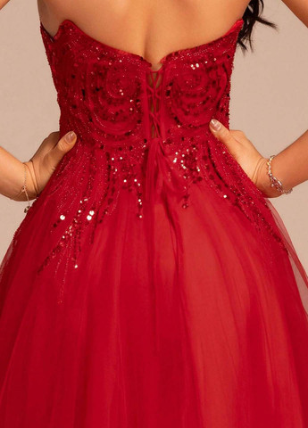 Червона святковий, вечірня сукня з пишною спідницею, з відкритою спиною, з відкритими плечима SHEIN однотонна