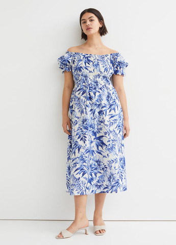 Блакитна кежуал сукня з відкритими плечима H&M з квітковим принтом