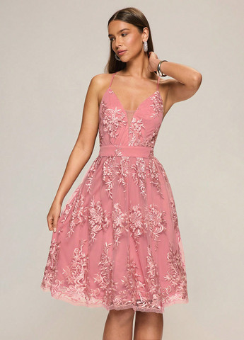 Светло-розовое коктейльное, праздничный платье клеш, с открытой спиной SHEIN однотонное